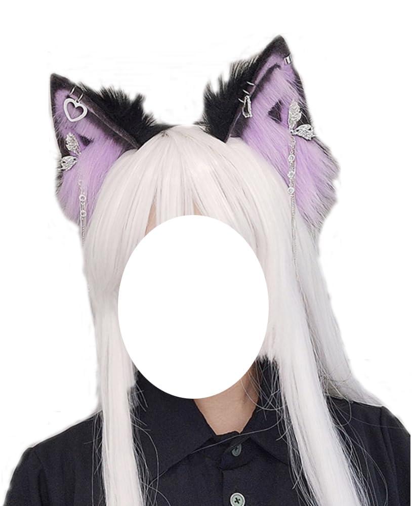 TTYAO REII TTYAO REII Purple Black Fox Cat Wolf Ears Headband Faux Fur Fluffy Animal Ears Head Hoop Exotic Headpiece for Anime Cosplay Party