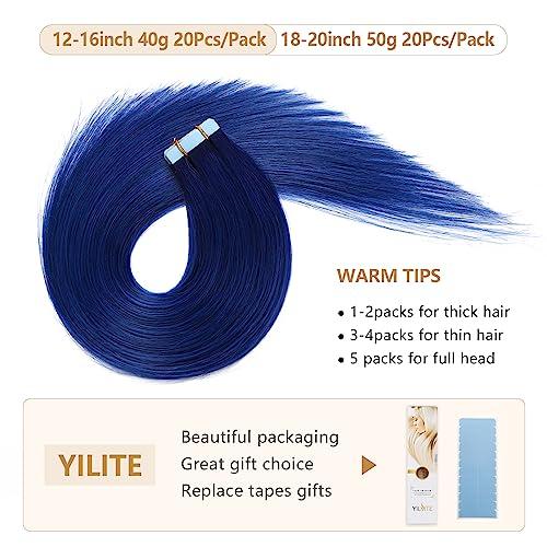 YILITE YILITE 20Pieces/Pack Blue Tape in Hair Extensions Human Hair 14inch 40g Blue Tape in Human Hair Extensions Seamless Skin Weft Tape ins Hair Extensions14inch Blue