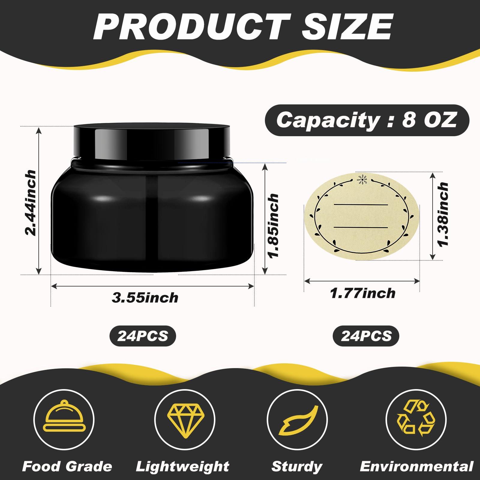 Tessco Tessco 24 Pack Plastic Jars with Lids Labels Empty Clear Plastic Jars Round Refillable Cosmetic Containers Body Butter Containers Bulk Sugar Scrub Bottle for Make Up(8 oz,Black)