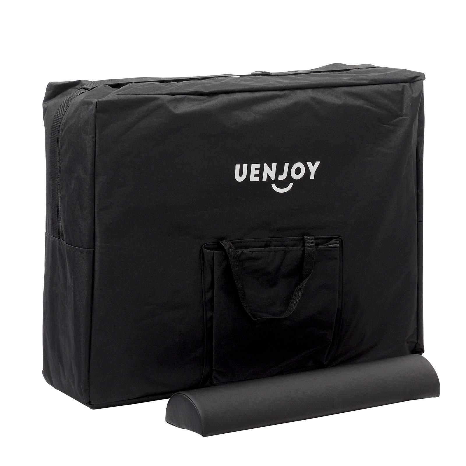 Infun Uenjoy Massage Table 84'' Professional Folding Massage Bed Deluxe Model with Extra Width, Ultra-thick Sponge, PU Leather Surface & Additional Accessories, 2 Fold, Black