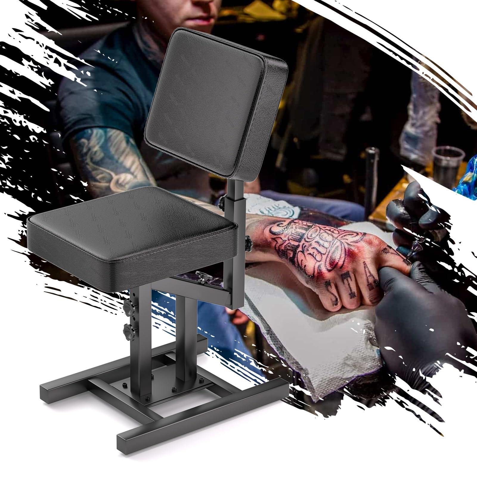 TAIDU Tattoo Chair Portable Massage Chairs for Artist High-Density Sponge Height Adjustable Spa Salon Folding Massage Chair Tattoo Equipment with Armrest Stand,Black