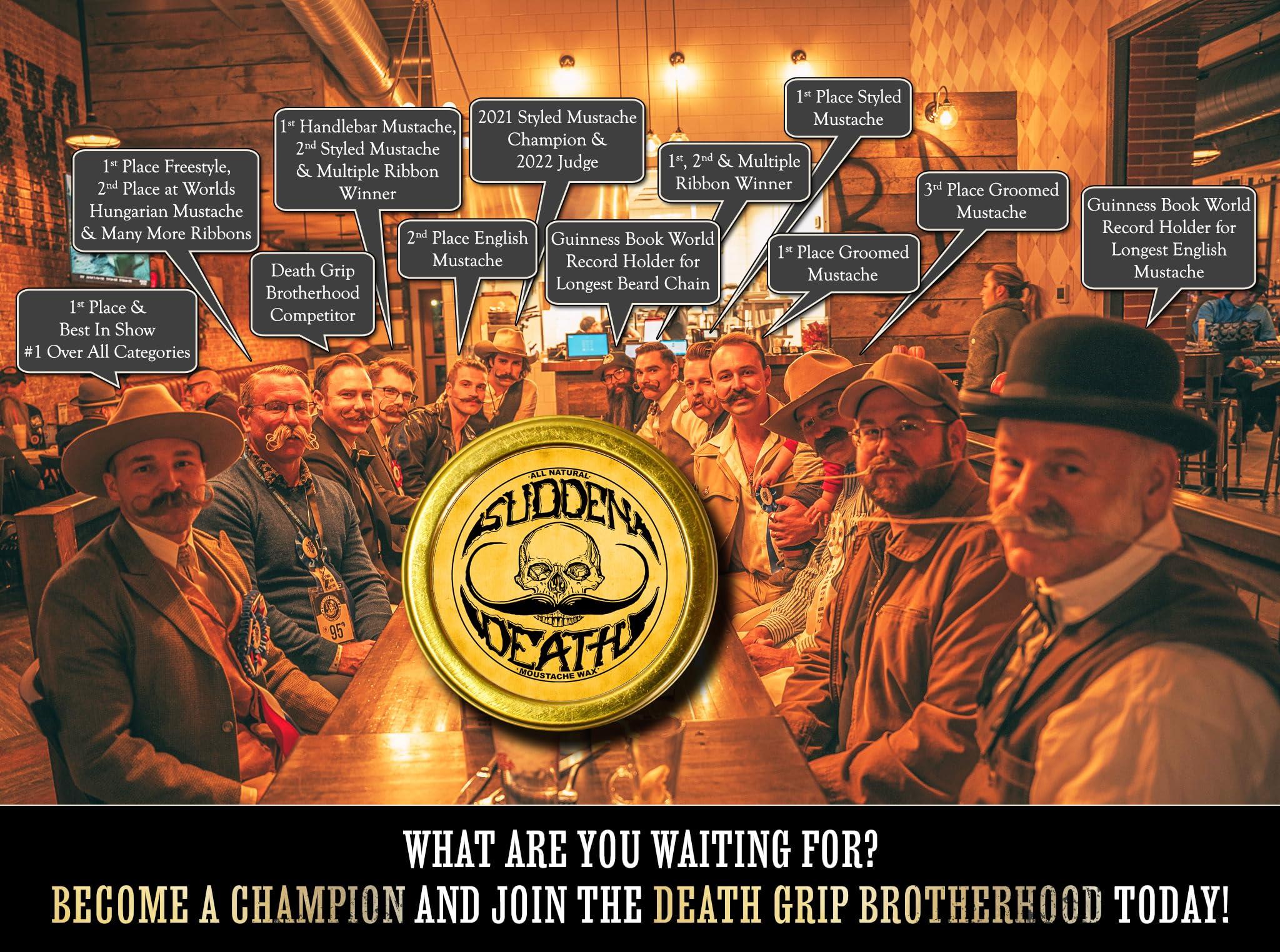 THE VINTAGE GROOMING CO. Mustache Wax Strong Hold Sudden Death 1 oz Tin & Platinum Death Grip Mustache Comb Mens Combo Kit - Grooming For Men Handlebar Moustache & Beard Wax Styling