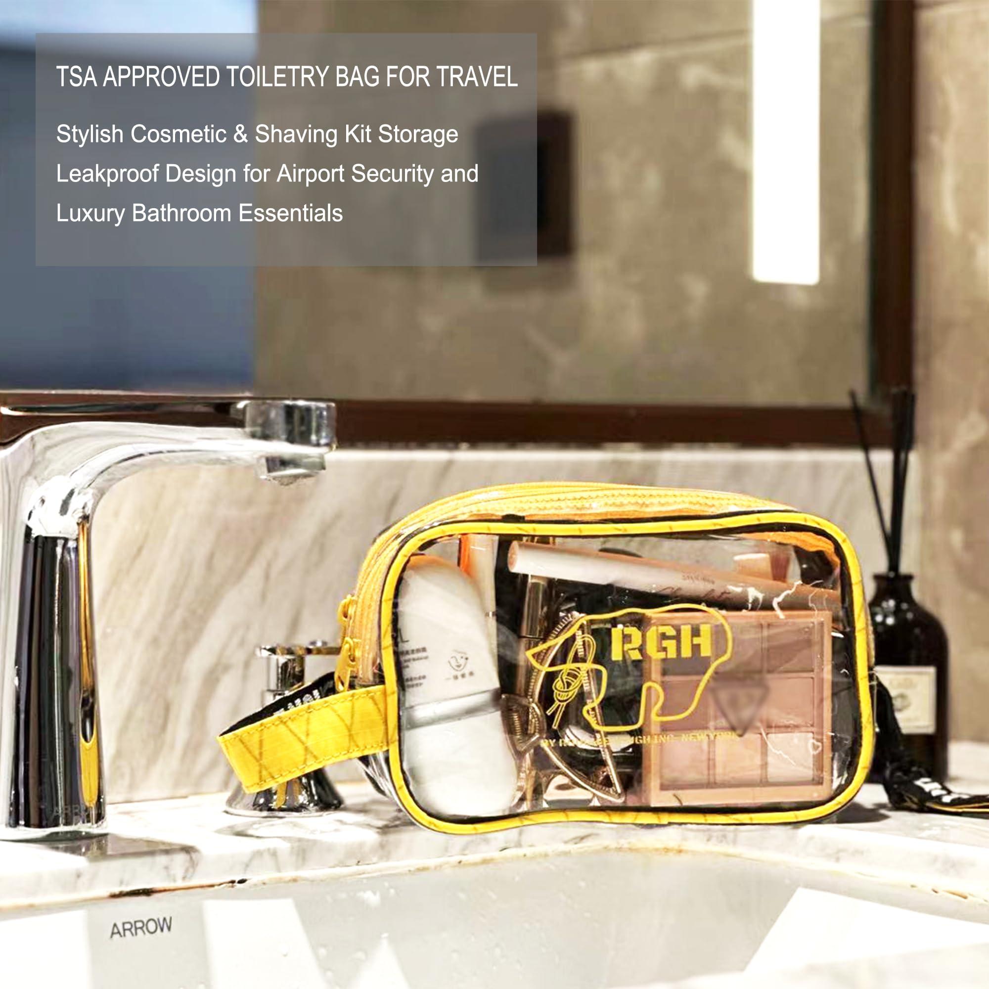 RE ROUGH ENOUGH Rough Enough Clear Toiletry Bag for Men TSA Approved Shaving Kit Cosmetic Organizer Travel Essentials with Dry Wet 2 Compartments Yellow