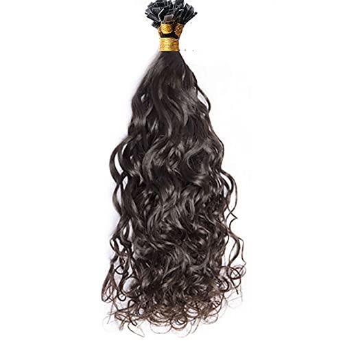 RJ HAIR Brazilian Sassy Loose Wave Flat Tip Hair Extension Human Hair Pre-Bonded Keratin Flat Tip Hair Extensions Natural Black /Brown Color (12inch 100strand, #1 Jet black)