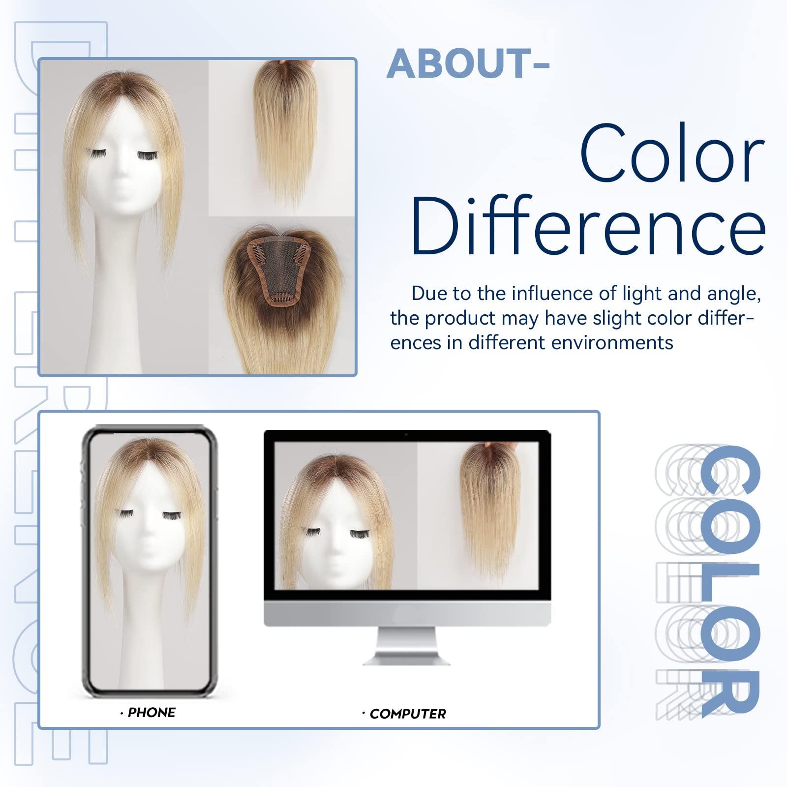 EMMOR EMMOR Hair Topper For Women, 100% Remy Human Hair For Women With Thinning, Hair Loss Cover Gray Hair, Three Clips on Topper, 3.5in4in Hand-Tied, 12 inch - Ombre Light Blonde