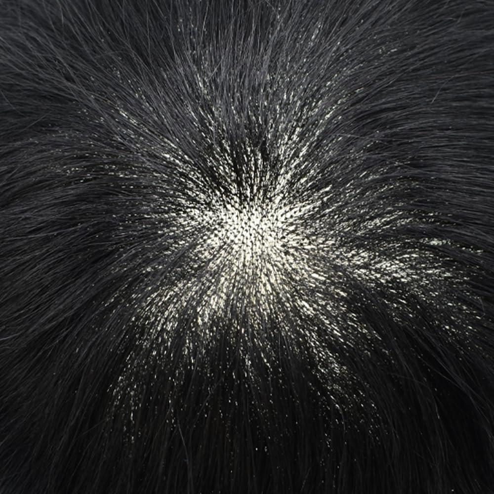 WigVivid Men Hairpiece Replacement System Mens Toupee Fine Mono Lace Toupee For Men Pu Poly Skin Around Mens Hair Piece Natural Hairline Human Hair Wig7\"X9\"#210 Darkest Brown+10% Gray