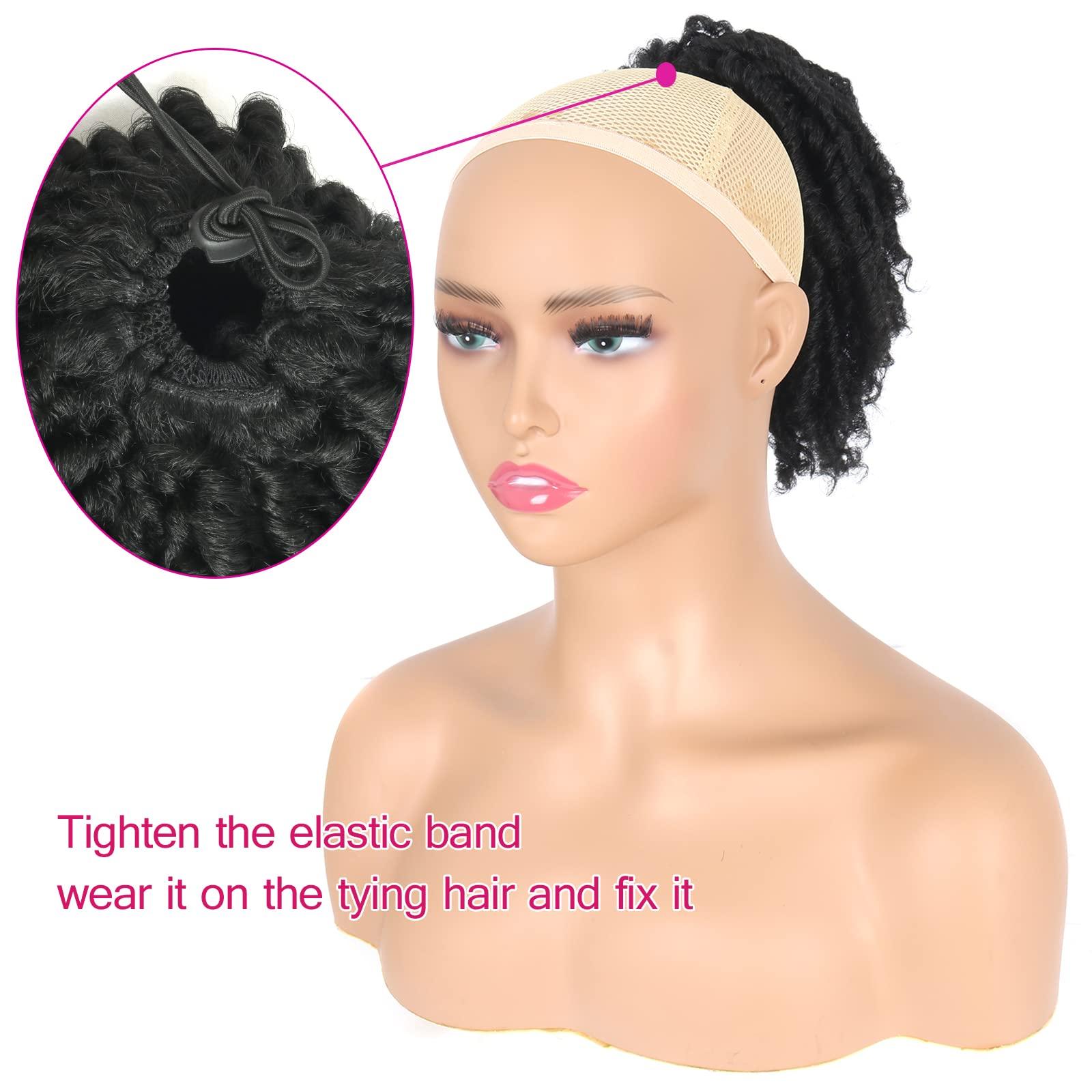 Oseti Oseti Dreadlock Curly Black Loc Drawstring Ponytail for Black Women, Short Loc Petal Bun Loc Accessories Clip in on Ponytails Hair Extensions Fake Ponytail Synthetic Hair Pieces for Black Women