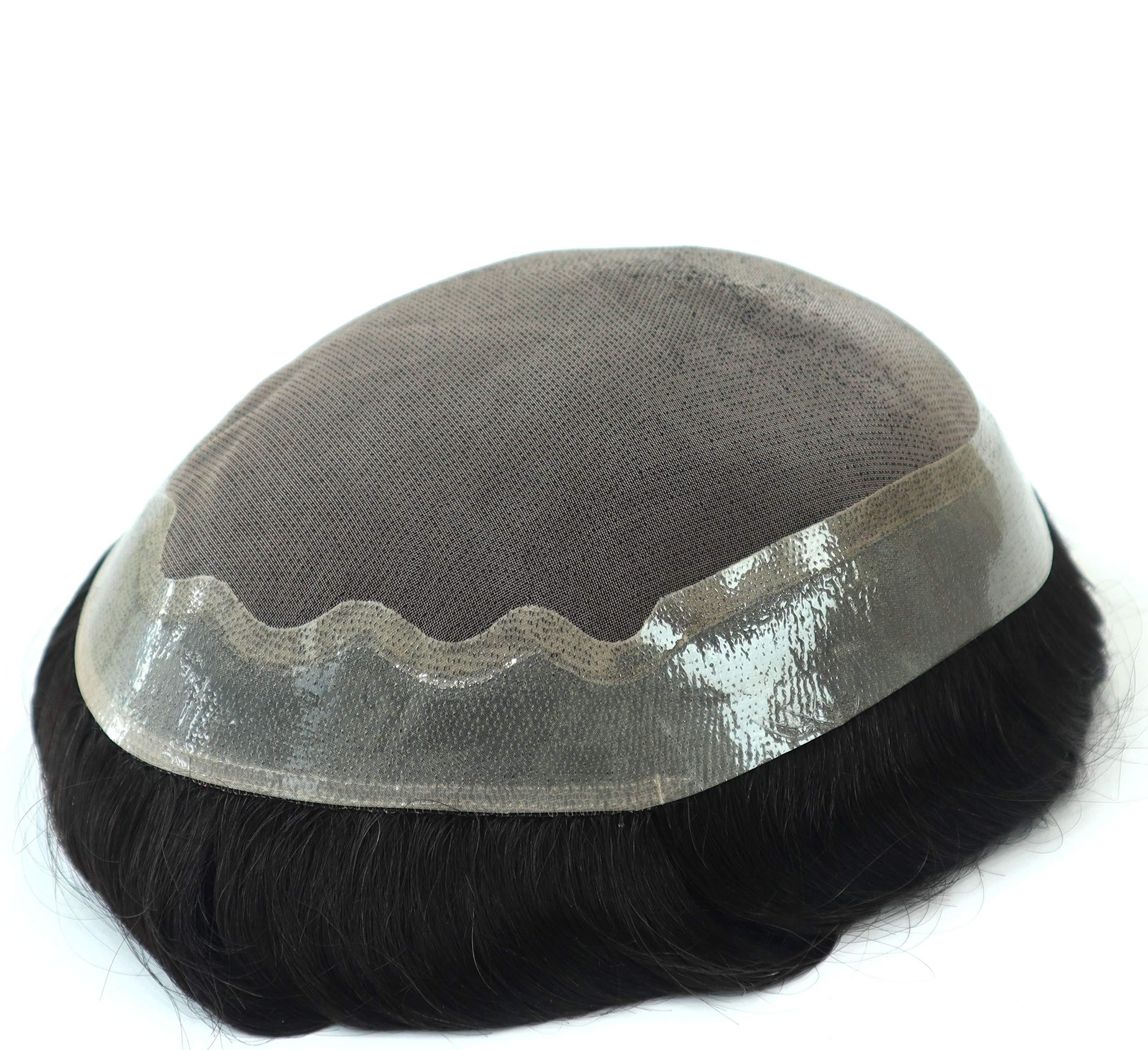 Hair Nature Mens Toupee Real Human Black Hair Replacement System Hair Cutting System for Men Thin Skin Real Gents Hair Fine Mono Toupee Hairpieces 7x9