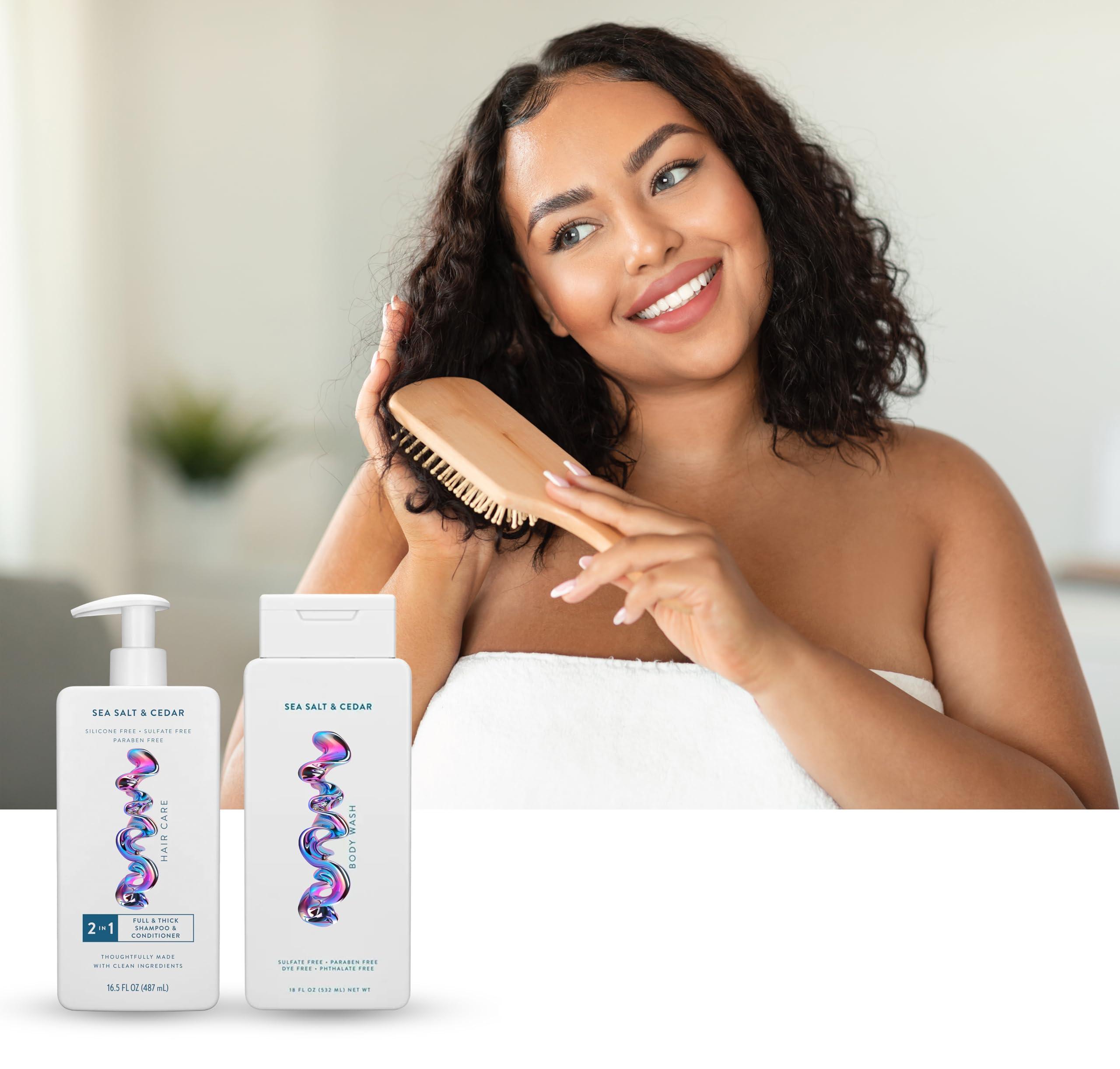 Hair Care And Body Wash Native - Hair and Body Wash - 2 in 1 Shampoo and Conditioner And Body Wash - Sea Salt & Cedar - Contain Naturally Derived Ingredients | All Hair - 16.5 and 18 FLOz - Pack Of 02