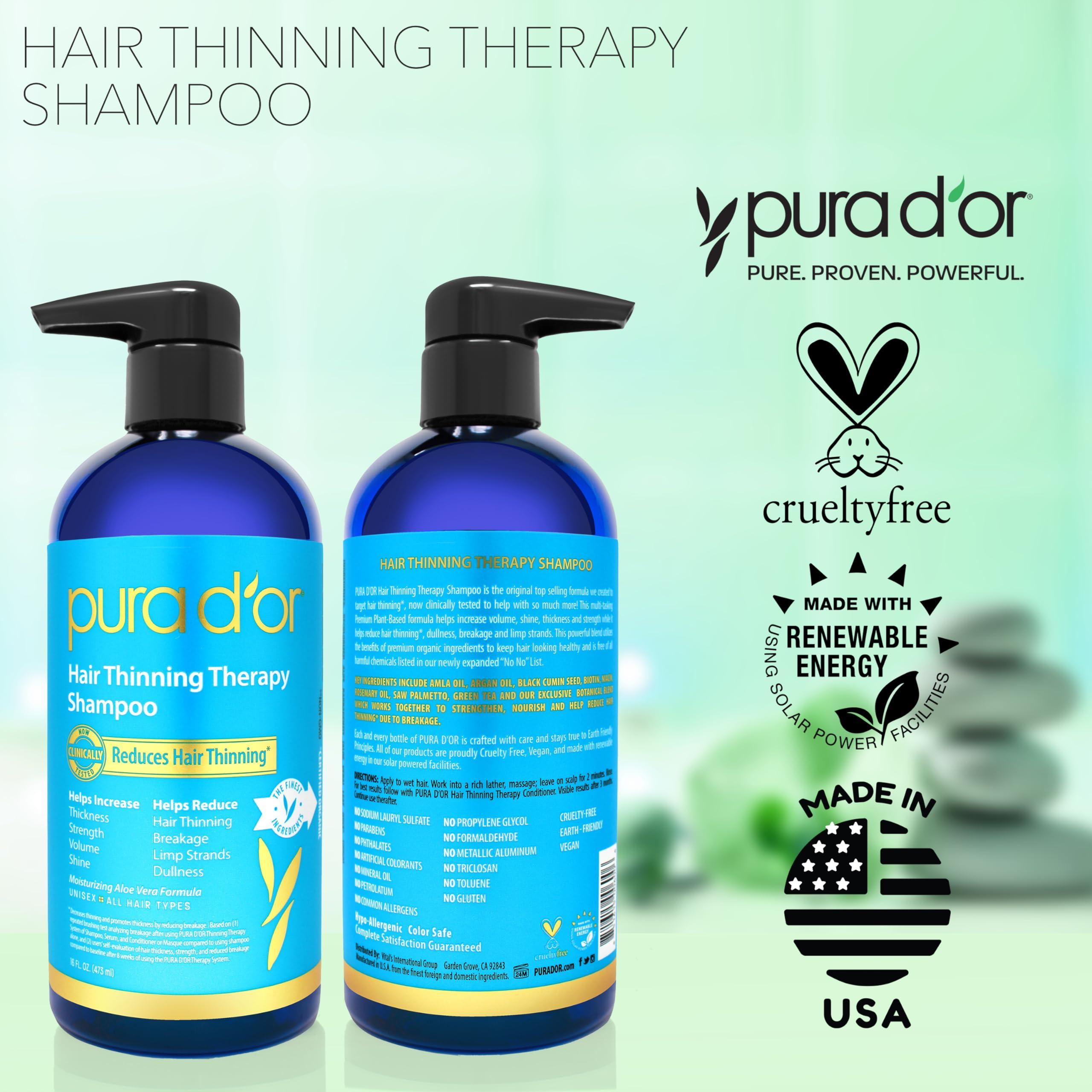 PURA D'OR PURA D\'OR 16 Oz Hair Thinning Therapy Biotin Shampoo - ORIGINAL Scent - CLINICALLY TESTED Effective Results, Herbal DHT Blocker Hair Thickening Products For Women & Men, Color Safe Routine Shampoo
