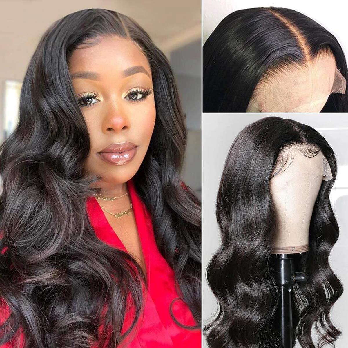 MOOTAFUL MOOTAFUL Large Cap Wigs 24 inch Cap Size Lace Front Wigs 134 Body Wave 150% density Pre Plucked with Baby Hair Brazilian Virgin Human Hair Wigs for Black Women 16 inch