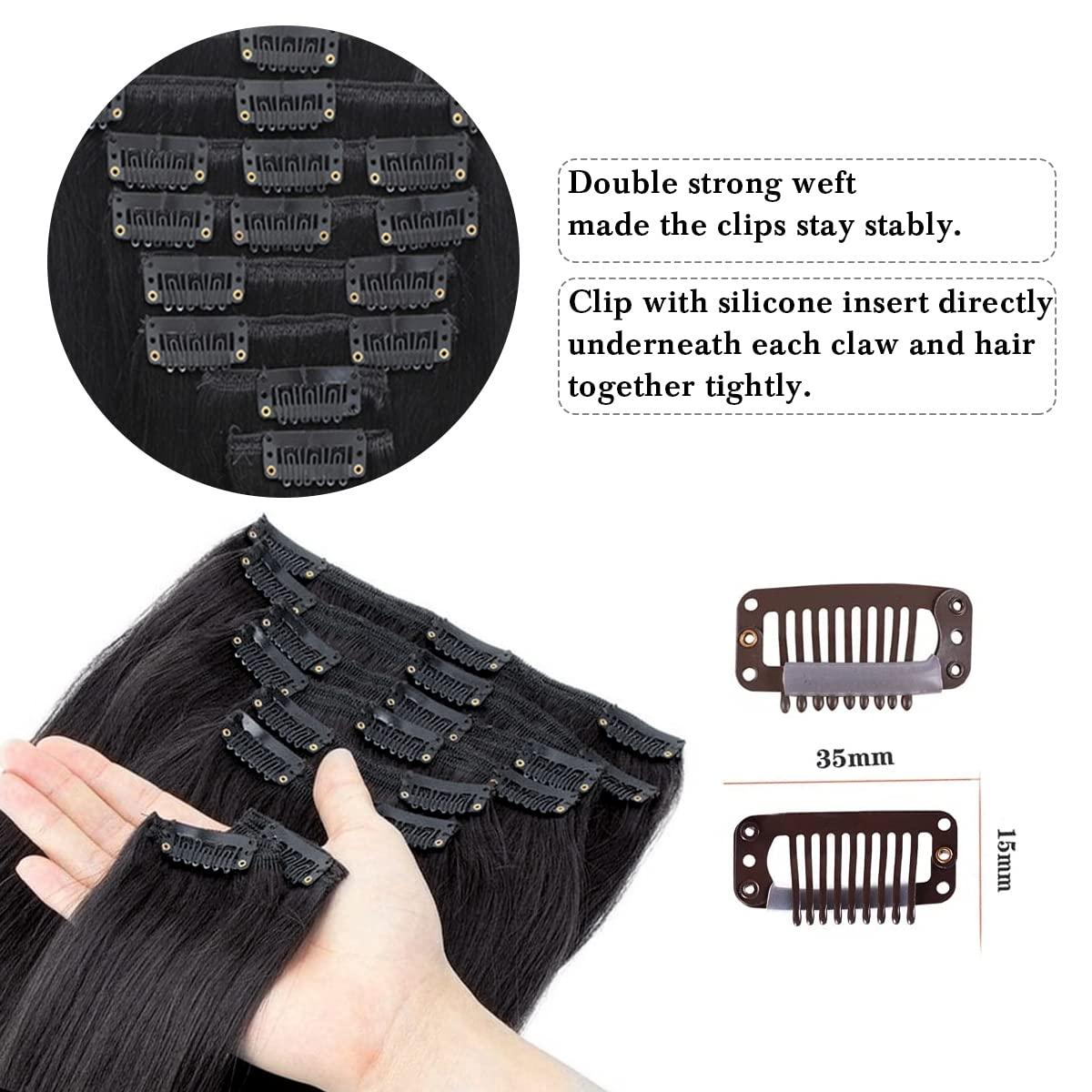Tuquqe Clip in Hair Extensions Real Human Hair Clip ins Human Hair Extensions for Women Invisible Natural Straight Seamless Clip on Hair Extensions 8pcs Double Weft 75g (#1 Jet Black, 22 Inch)