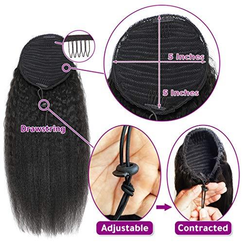 R RACILY HAIR Kinky Straight Ponytail Extensions Human Hair Wrap Drawstring Adjustable Clip In Pony Tail Yaki Curl Natural Black (22")