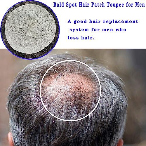 Voloria Voloria Bald Spot Hair Patch Toupee for Men 3.15x3.15inches Full PU Skin Base Cover-up Hair Patches Pieces Human Hair Topper Reaplcement Systems Hairpiece White Color