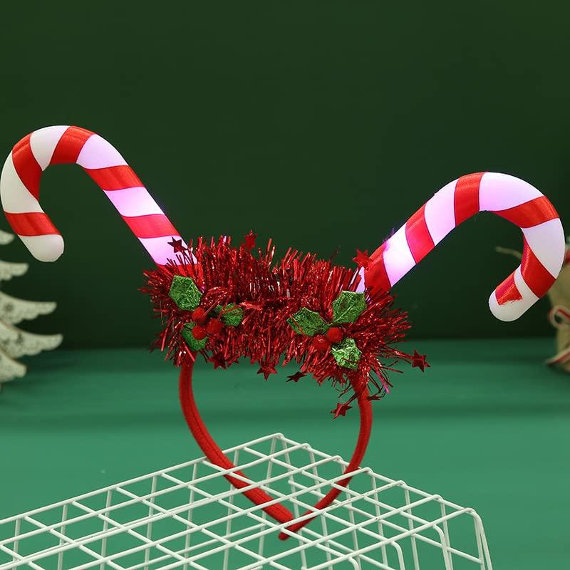 HIPIHOM HIPIHOM 2Pcs Christmas Headbands Light Up Candy Cane Headband Novelty Headbands for Christmas Party Holiday Favors