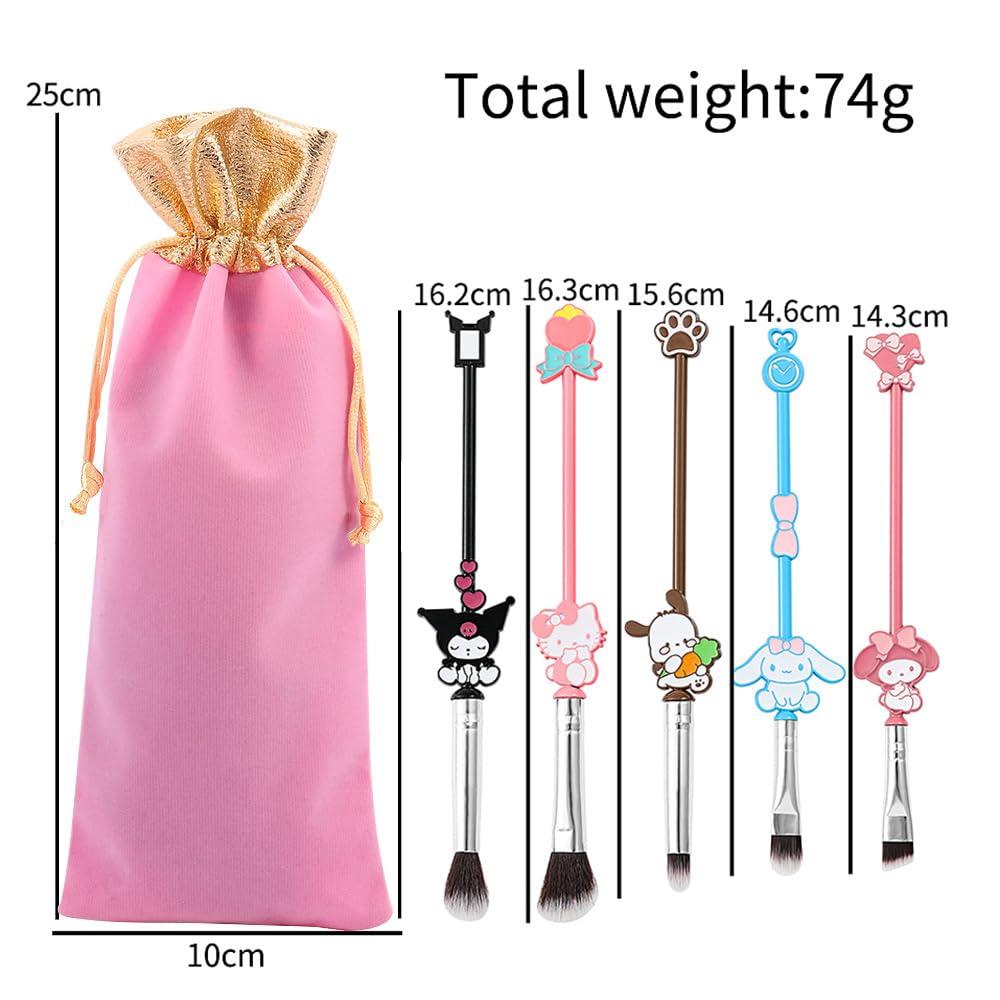 Generic Generic Cute Cartoon Anime Makeup Brush Set, 5 Pieces, Pink Drawstring Bag, Professional Cosmetic Tools for Women