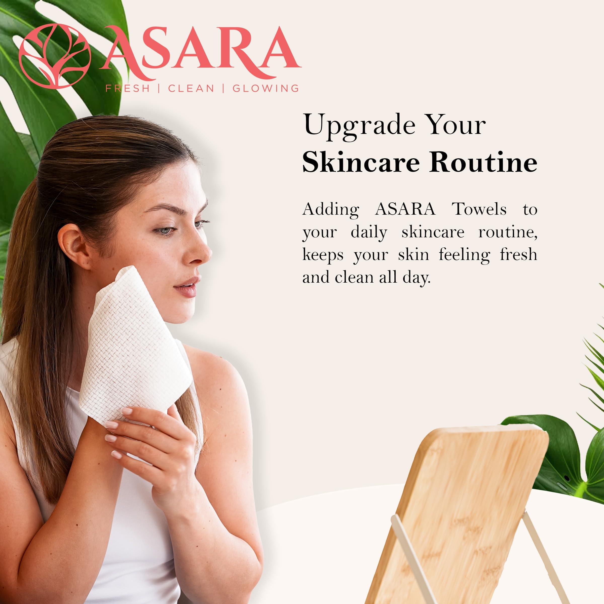 ASARA Asara Disposable Face Towel XL Facial Wipes | Organic Vegan Biodegradable | Just Add Water for Makeup Remover Wipes | Sensitive Skin Face Wipes - Clean Daily Towelettes (100 Count)