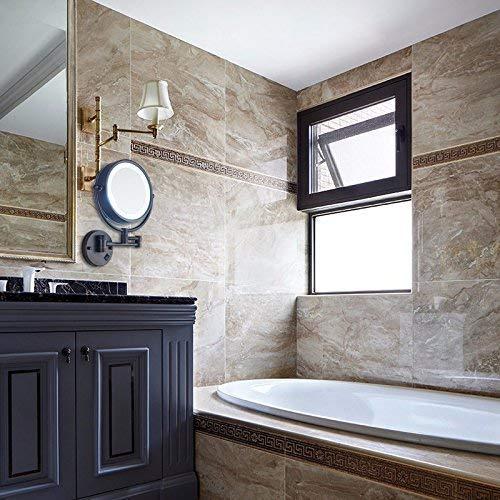 RomildaYuan RomildaYuan Wall Mount Makeup Mirror 5X Magnifcation with Lights, Wall Mount Vanity Mirror Oil Rubbed Bronze, Double Sided Bathroom Magnifying Mirror LED Lighted with Plug, 8.5 Inch, Brass