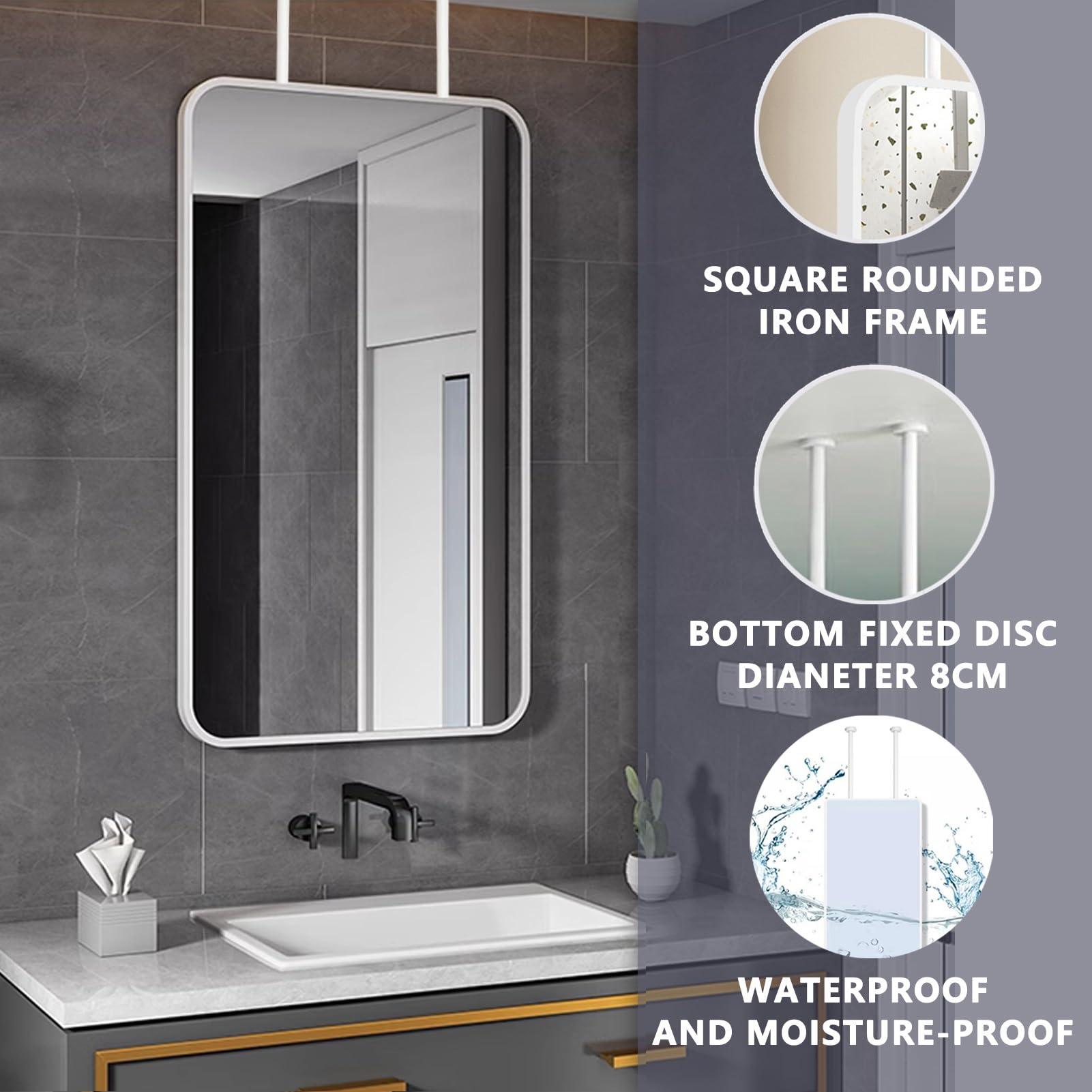 Gaommini Gaommini Ceiling Mounted Hanging Mirror Square with White Metal Frame and Double Boom, Bathroom Mirrors Large Rectangle Mirror for Vanity Makeup Shaving (Size : 50cmx60cm)