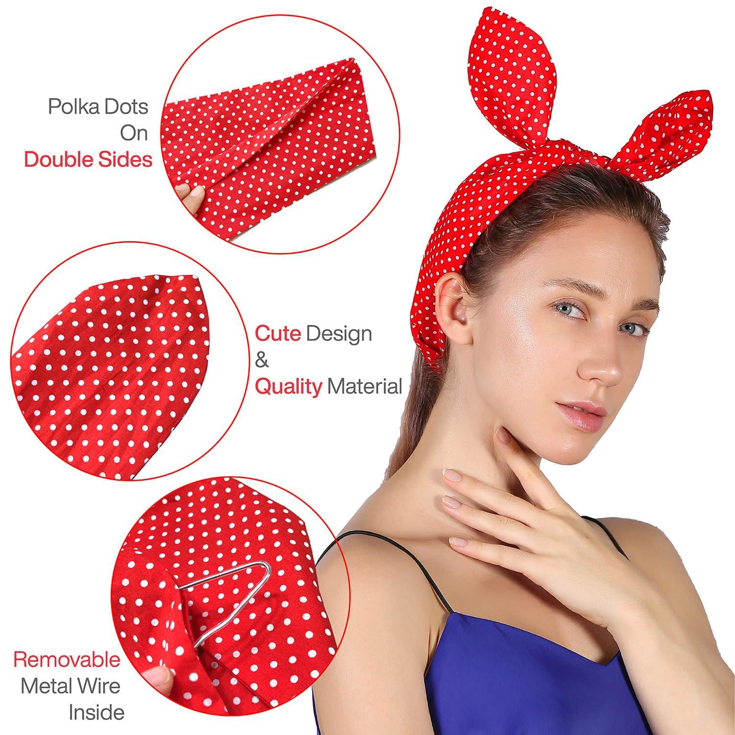 HYFEEL HYFEEL Wire Headbands for Women Bow Bandana Hair Scarf Hairbands Cute Knotted Hair Accessories 50s Retro Head Wraps Turban (Red Polka Dot)