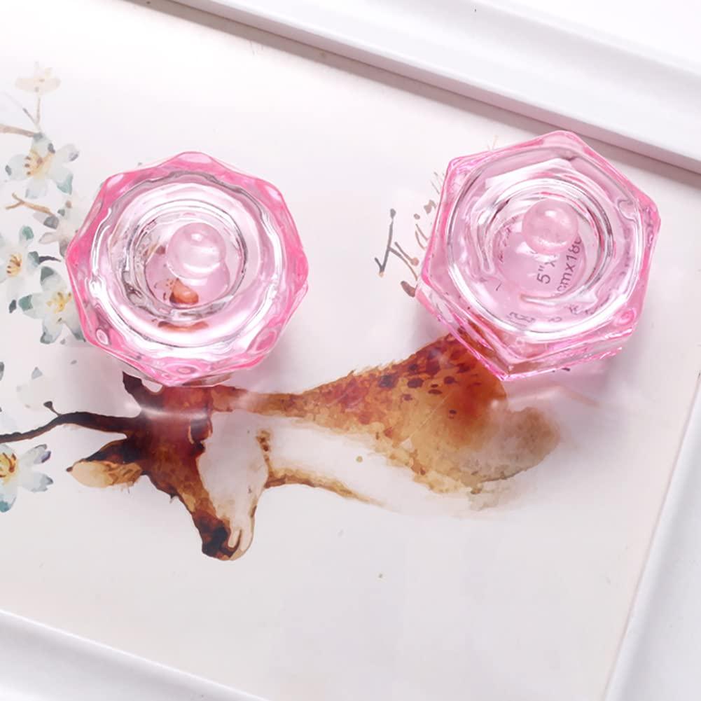 UUYYEO UUYYEO 2 Pcs Glass Nail Art Cups Nail Dipping Jars Nail Dappen Dishes Bowls Nail Powder Holders Nail Liquid Containers with Lid Nail Salon Supplies Hexagon