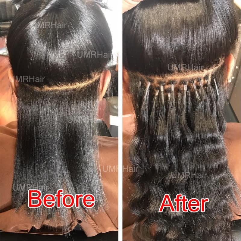 UMRHair 20inch Loose Curly Micro Loop Human Hair Extensions Indian Remy Human Hair Micro Links 1Bundle 100strands/Bundle 100g/Bundle Loose Wave Human Hair Extension Natural Black MicroLink for Women