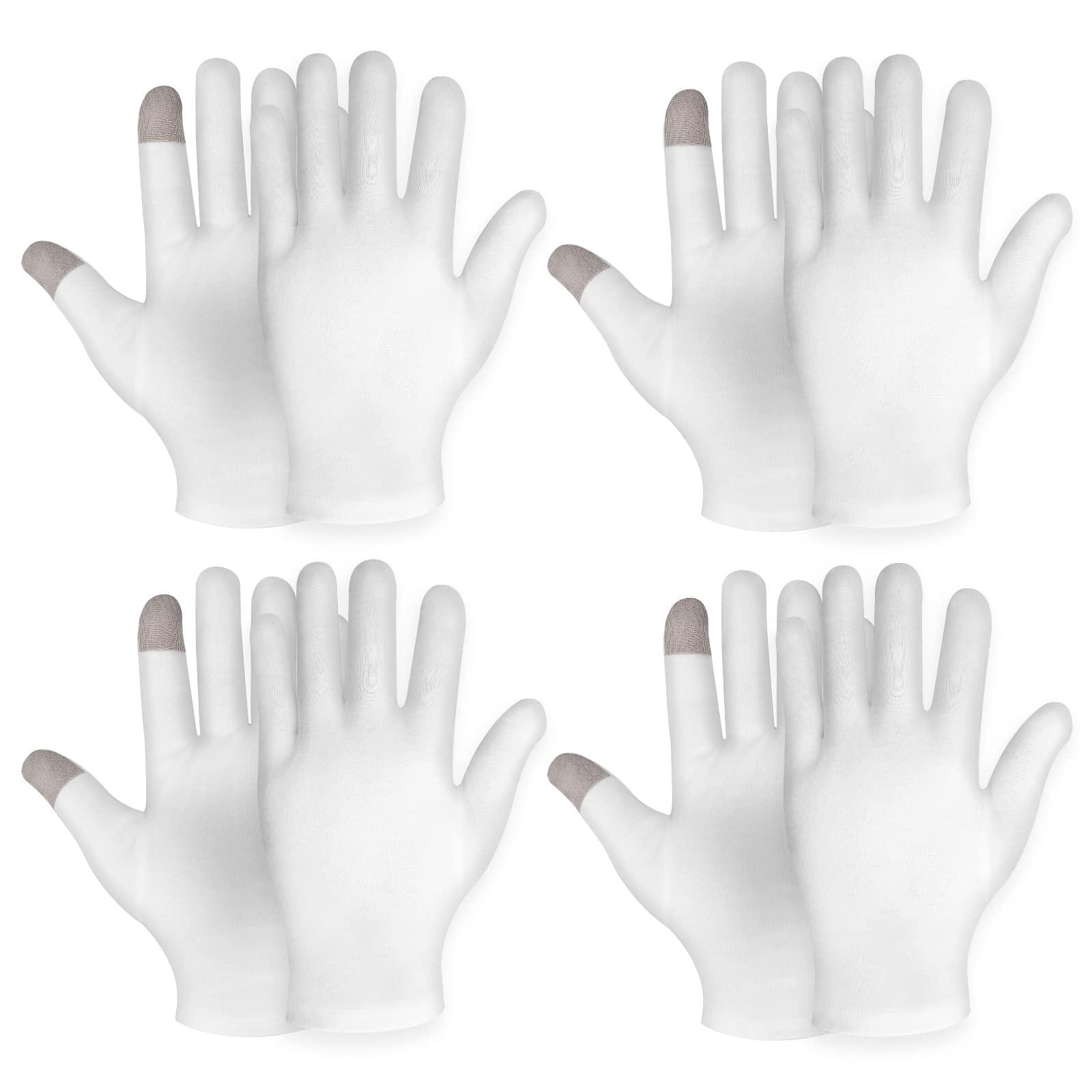 Sibba 4 Pairs Touch Screen Moisturizing Gloves White Cotton Moisturizing Gloves Overnight Bedtime Heal Eczema Sleeping Lotion Hand Spa Treatment Gloves Repair Rough Cracked Dry Chapped Hands Skin