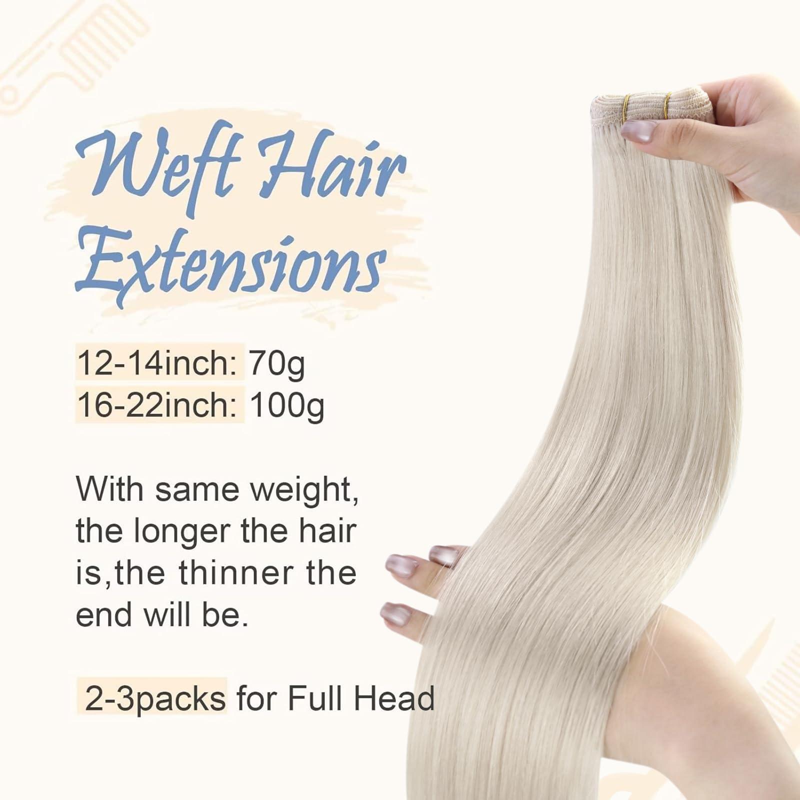 Easyouth Easyouth Sew in Hair Extensions Human Hair White Blonde Weft Hair Extensions Real Human Hair Blonde Hair Extensions Sew In Remy Human Hair Extensions 20 Inch 100G