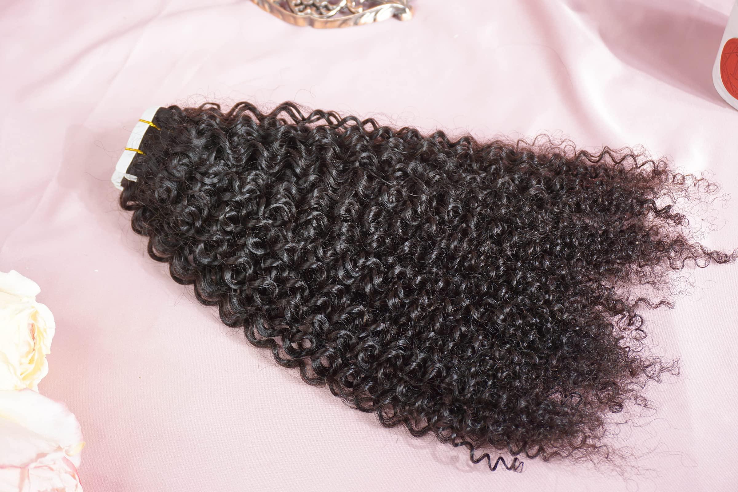 LANMINGO Kinky curly tape in hair extensions 40pcs tape ins for black women natural black real human hair 3c Afro kinky curly invisible strong tape on hair extension (26INCH)