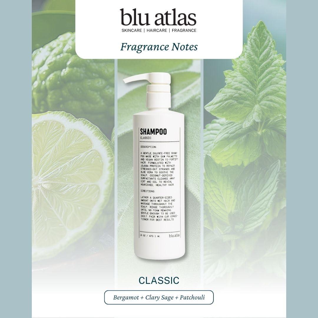 Blu Atlas Blu Atlas Men\'s Natural Shampoo - For All Hair Types - Gentle Cleansing, Deep Hydrating Shampoo Vegan Sulfate and Paraben-Free- Classic Scent, 16 oz.