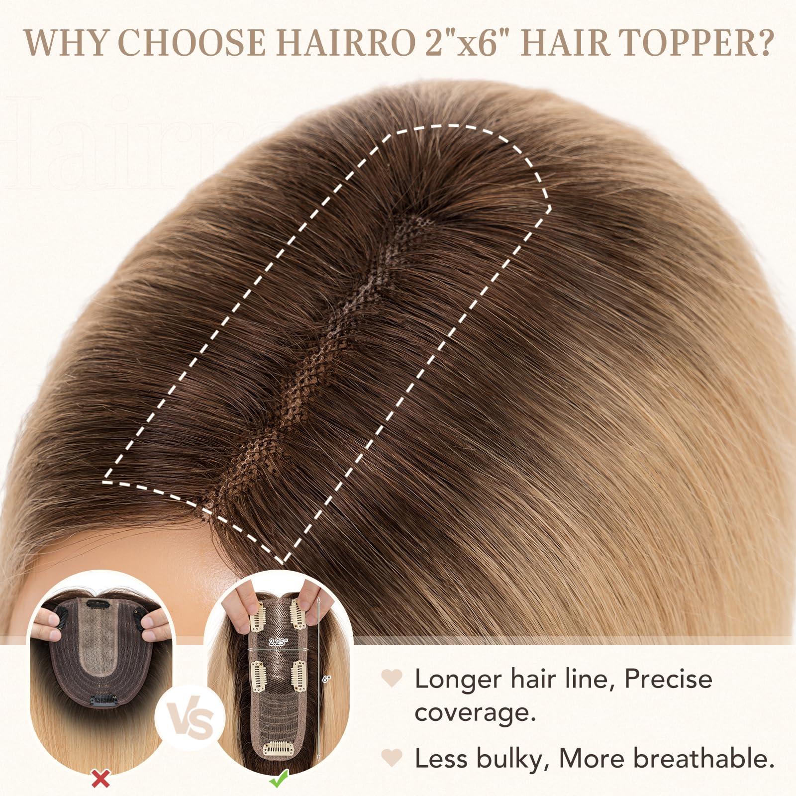 Hairro Hairro Hair Toppers For Women Real Human Hair Top Hair Pieces For Thinning Hair Short Topper Hairpiece Remy Toupee On Top 10 Inches 36g #JLT613 Medium Brown Ombre to Bleach Blonde