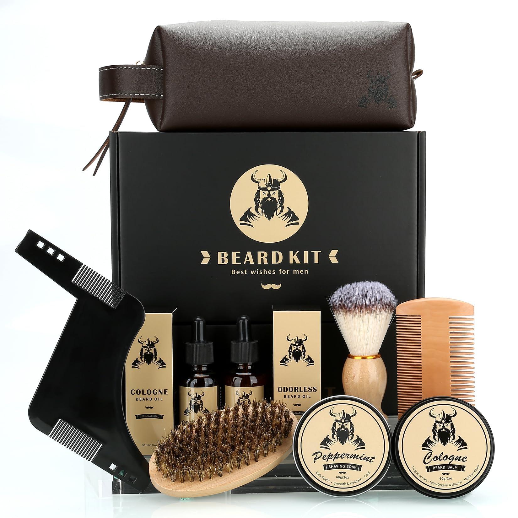 EXREIZST Beard Care Kit Gifts for Men, 9 Pcs Beard Grooming Kit, Beard Club Kit is a Unique Men\'s Gifts for Men Dad Husband Boyfriend, Father\'s Day Anniversary Birthday Christmas Gifts Ideas for Dad Him Boss