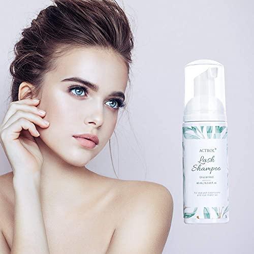 ACTROL ACTROL Eyelash Extension Cleanser 60ML Natural Lash Extension Shampoo Unscented Professional Eyelid Foaming Cleanser Paraben & Sulfate Free Non-lrritating with Salon and Home Care