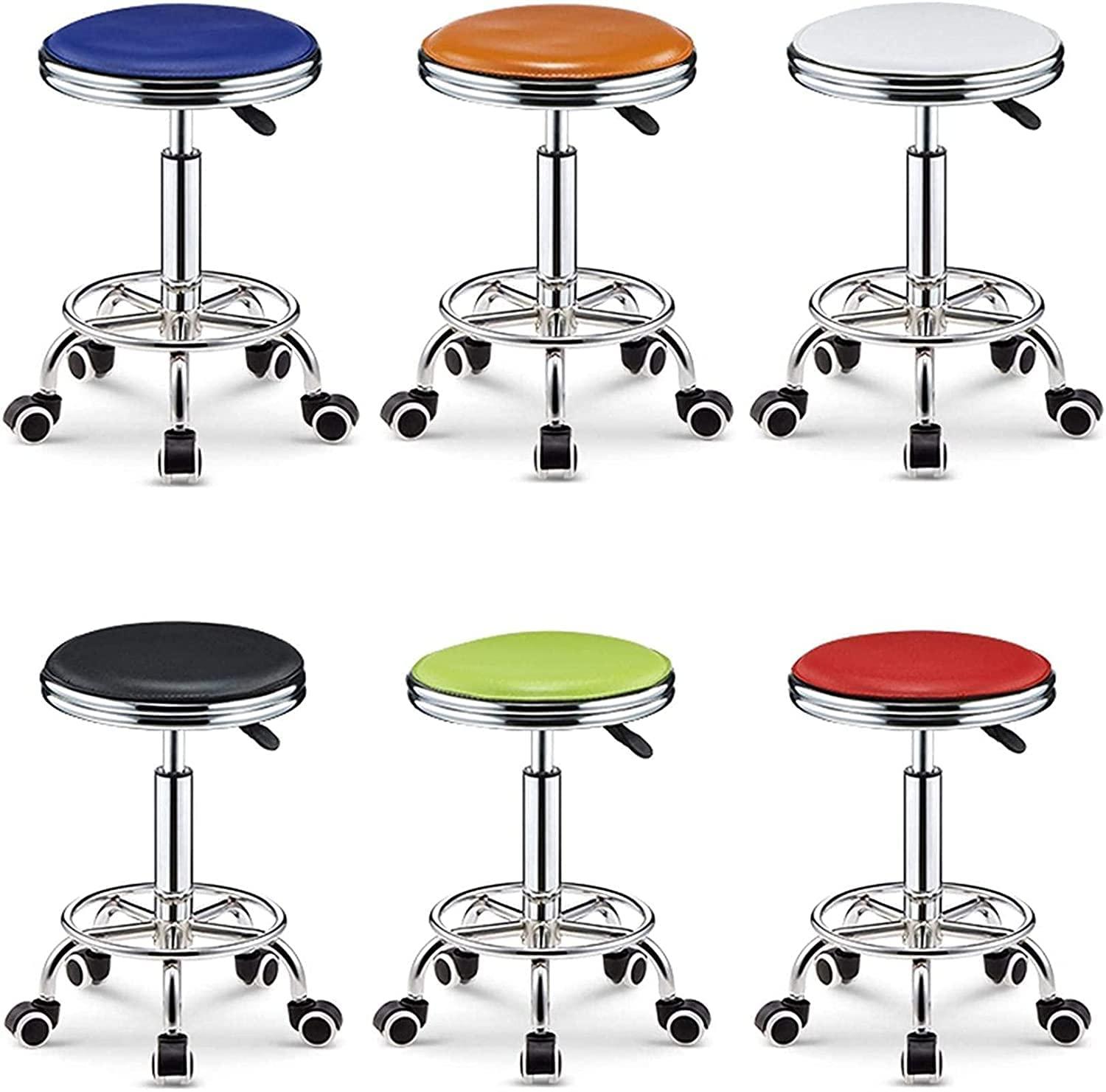 DEKD DEKD Round Rolling Stool Bar Stool Bar Stool with Wheels, Kitchen Island High Stool Adjustable Height Swivel Chair Home Office PU Leather Round Bar Chair (Color : F, Size : 33 * 39-51CM)