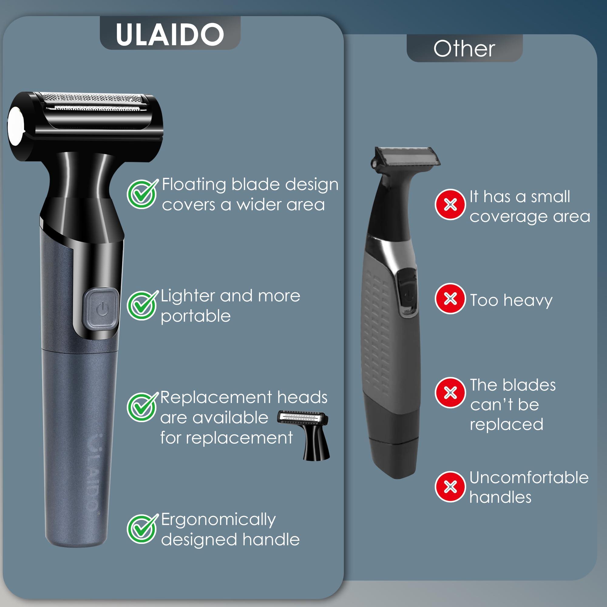 ULAIDO ULAIDO Body Hair Trimmer for Men, Electric Groin Pubic Hair Trimmer, Body Hair Groomers, Waterproof Wet/Dry Ball Trimmer for Full Body and Privates with Replacement Body Groomer Foil Heads (2200-R)