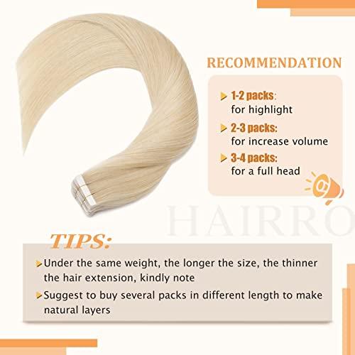 Hairro Hairro Tape In Hair Extensions Human Hair Tape Ins Glue In Skin Weft Rooted Tape On Hair Extensions Seamless Invisible Blonde Hair Extensions For Women 20 inch 30g 20pcs #60 Platinum Blonde