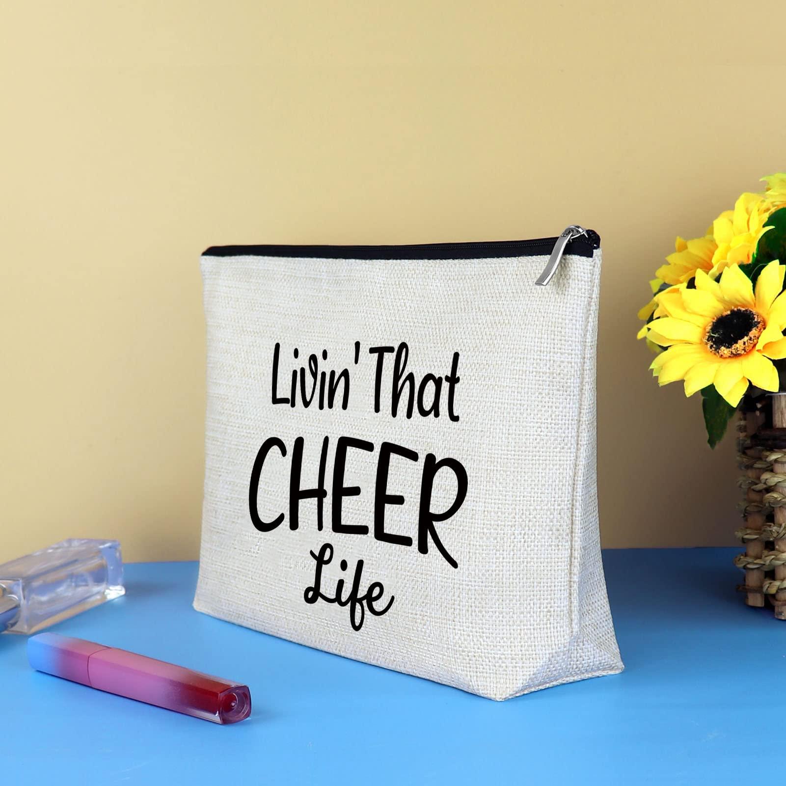 Mikela Cheerleading Gift Cheer Makeup Bag for Girls Women Cheerleader Gift Cheer Life Cosmetic Bags Cheer Team Gift Cheer Mom Gift Travel Make Up Bag Christmas Mother's Day Birthday Gift Cosmetic Pouch