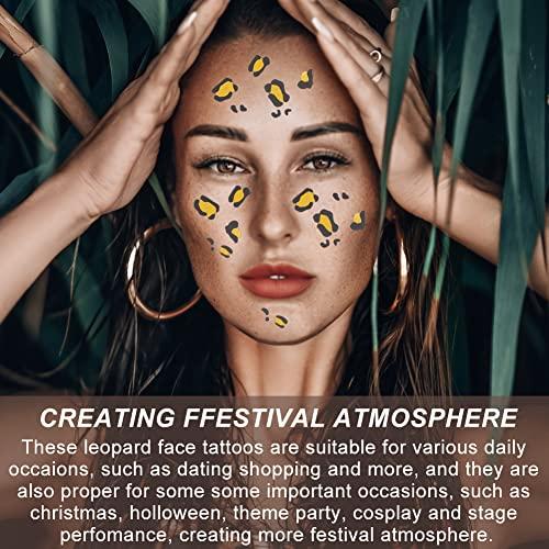 OLYCRAFT OLYCRAFT 10 Sheets Temporary Leopard Tattoo Stickers 5x6 Inch Cheetah Leopard Print Tattoo Stickers Leopard Face Stickers Removable Stickers for Women Art Party Decor Halloween Costume Black & Gold