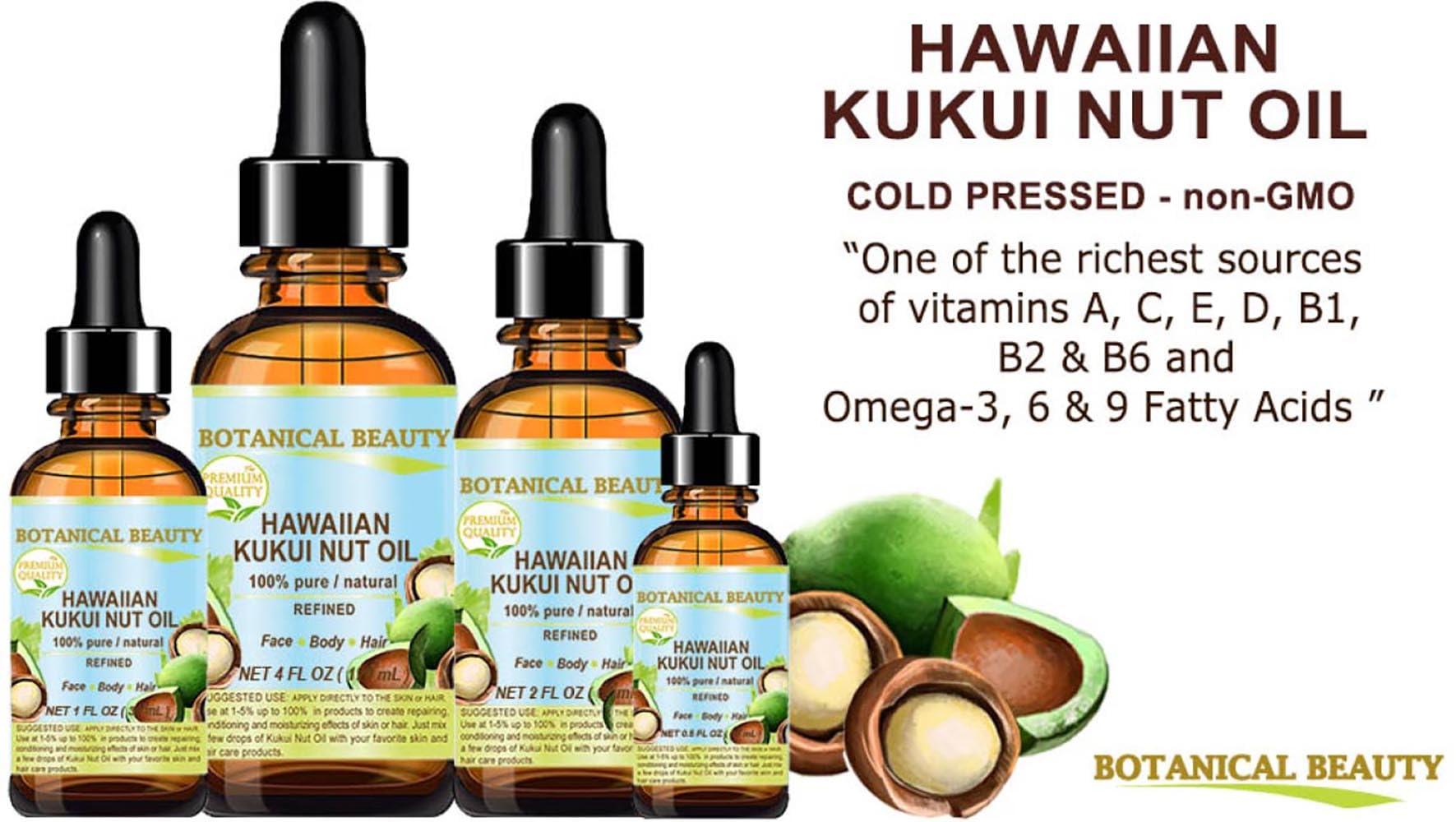 Botanical Beauty KUKUI NUT OIL 100% Pure Natural Virgin Unrefined Cold-Pressed Carrier Oil 0.5 Fl oz 15 ml for Face, Skin, Body, Hair, Lip, Nails. Rich in Vitamin E by Botanical Beauty