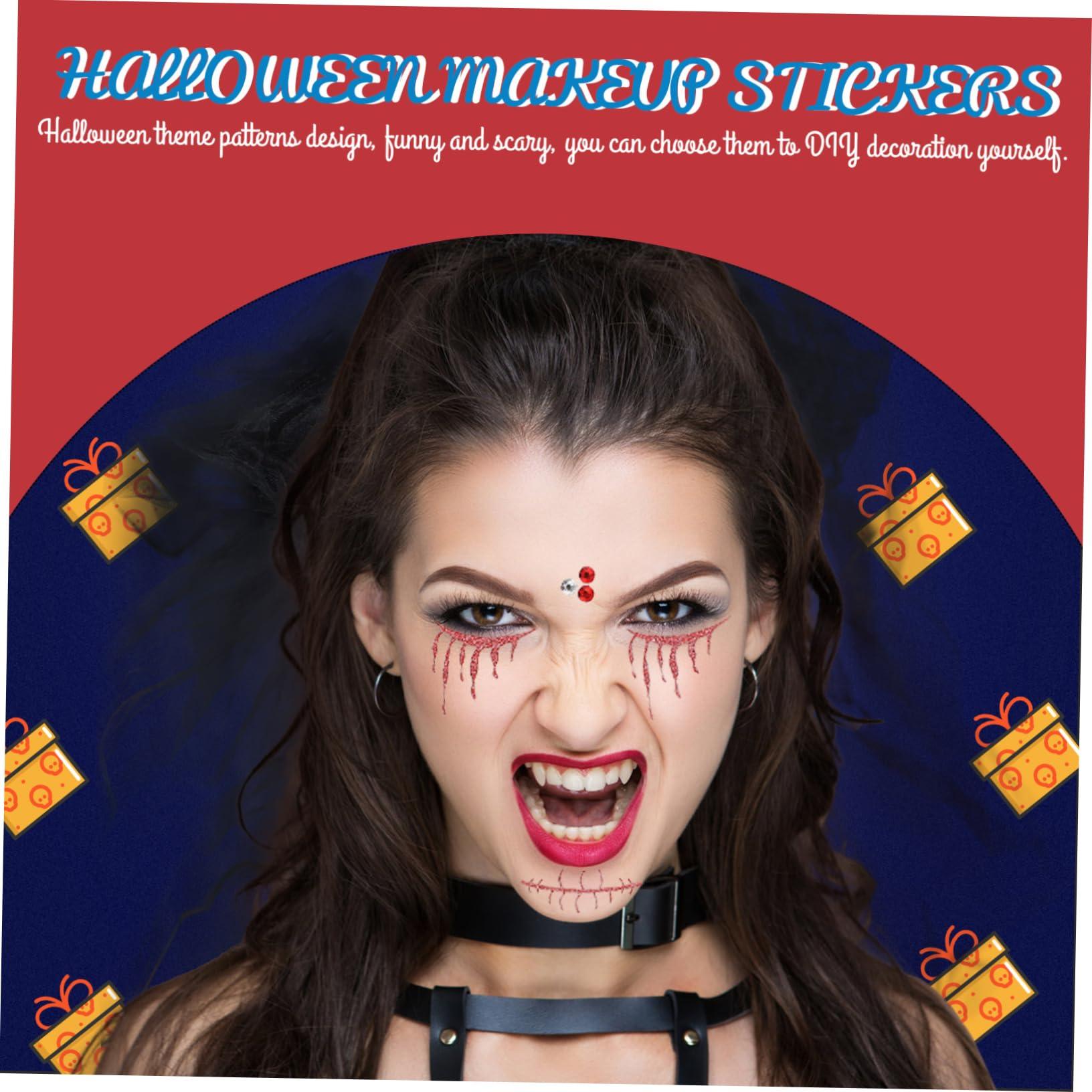 Hemoton Hemoton 2 Sheets Halloween Tattoos Halloween Face Cosplay Face Skull Face Sticker Face Decals Halloween Party Halloween Sticker Halloween Temporary Tattoos Skull Face Tattoo Plastic