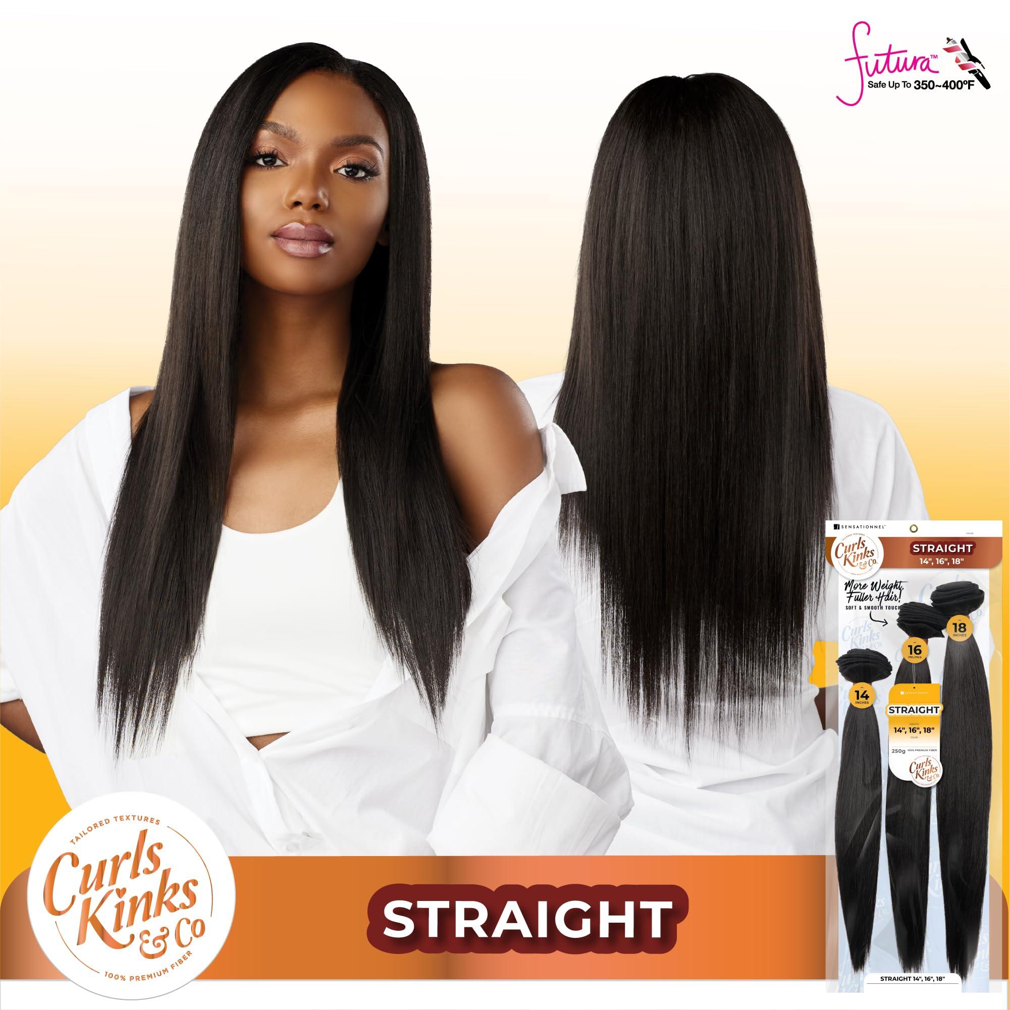 Sensationnel Sensationnel Curls kinksandco synthetic bundles - straight multibundle quick weave hair for natural 3c to 4c hair textures (14 16 18 inch, 4 MEDBROWN)
