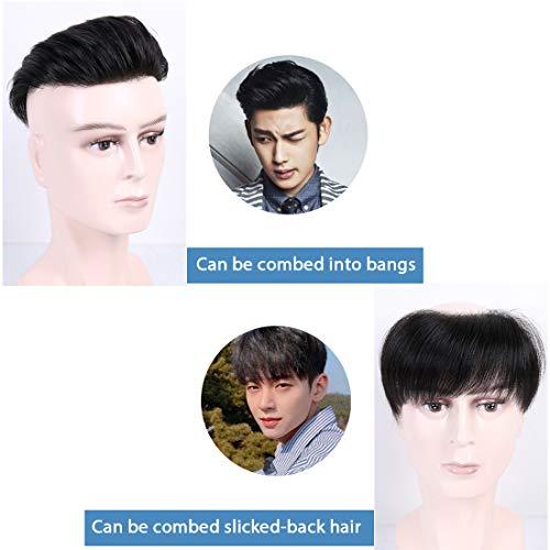 Meiverah Meiverah Frontal Hairpiece for Men Jet Black Hair Extension Hairline Loss Straight Tape in Human Hair Toppers Replacement Toupee (0.78"x6.3", Jet Black)