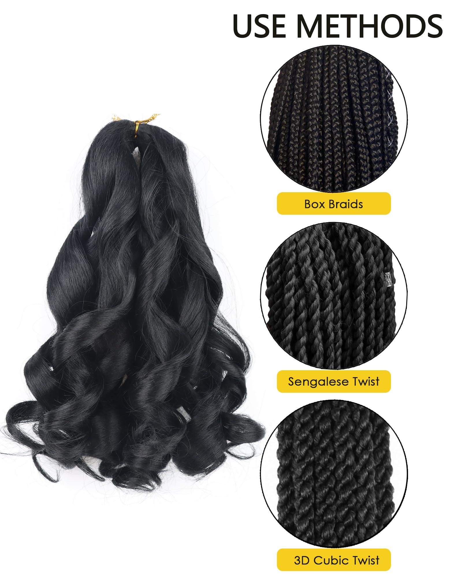 Aeagoo Jet Black French Curl Braiding Hair 10 Inch Curly Braiding Hair Pre Stretched 8 Packs Short French Curls Braiding Hair with Curly Ends French Braid In Hair Extensions (10 Inch,1)