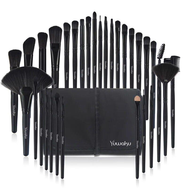 Sellvia Generic Professional Makeup Brush Set with Eco-Friendly Wooden Handles and Bag Black, 9.44 x 6.1 x 1.96 in