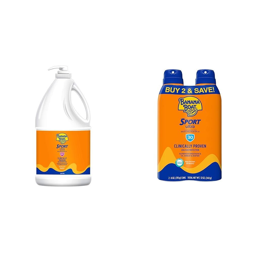 Banana Boat Banana Boat Sport Ultra SPF 50 Sunscreen Lotion 128oz & SPF 30 Sunscreen Spray Twin Pack | Oxybenzone Free Sunscreen