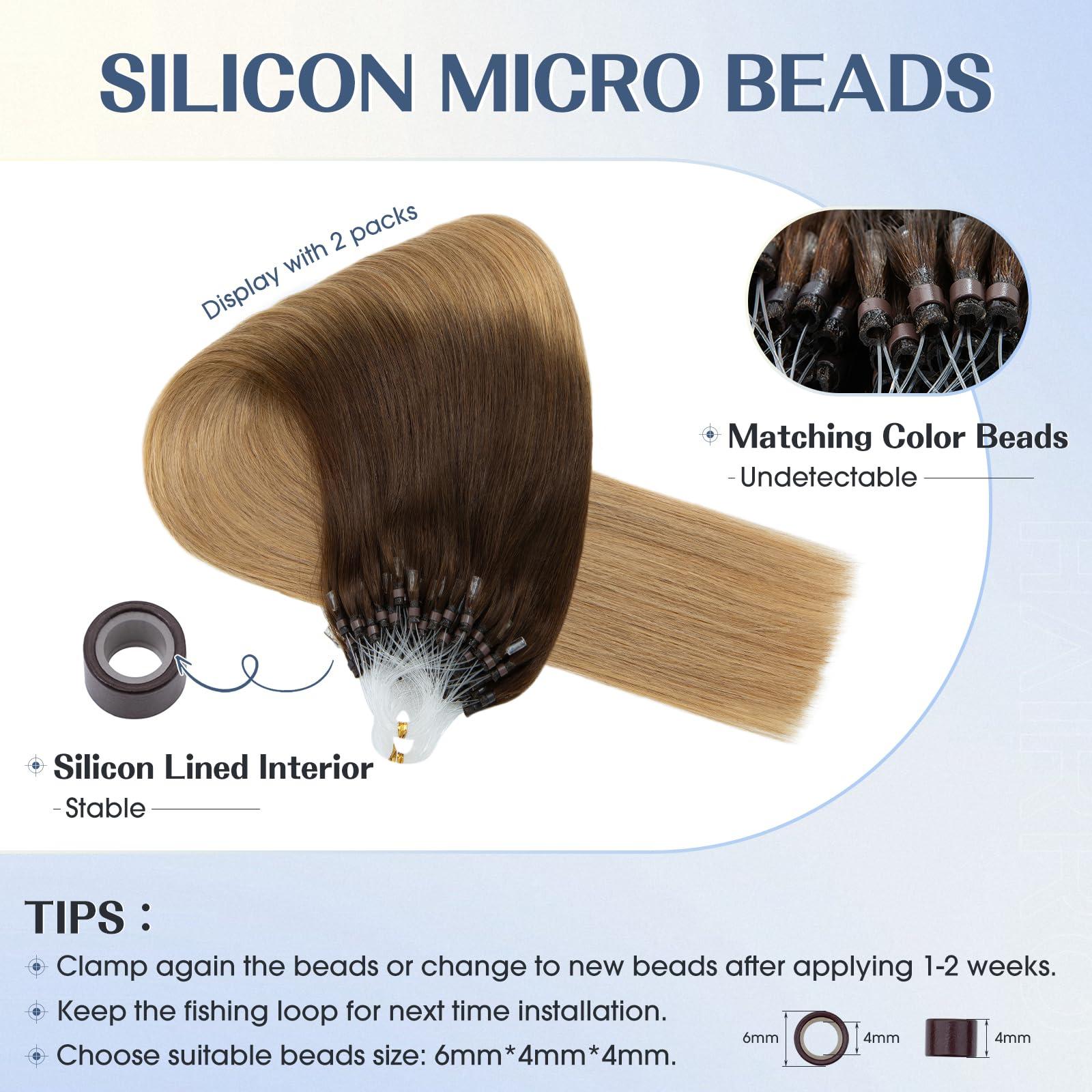 Hairro Hairro Microlink Human Hair Extensions Micro Loop Remy Hair For Women Micro Bead In Hair Invisible Pre Bonded Cold Fusion Loop Hair 22 Inch 50g 50 Strands #4T27 Medium Brown to Dark Blonde