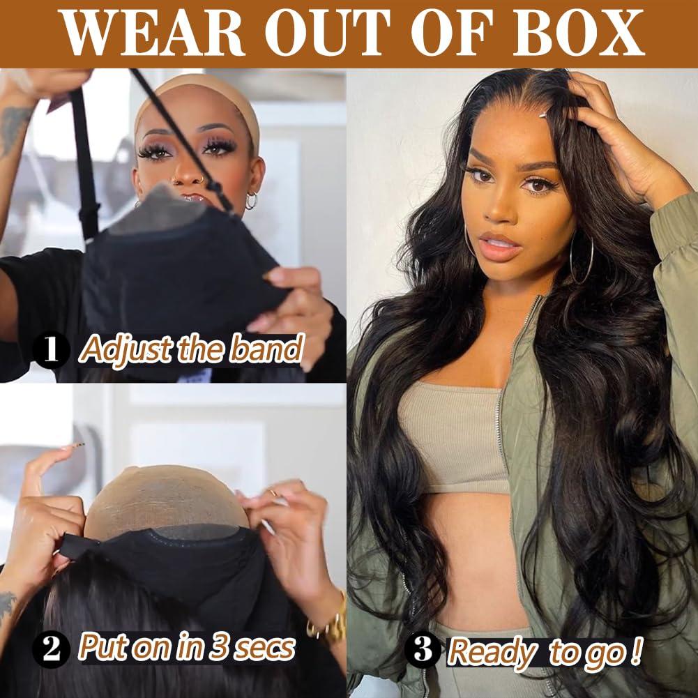 BestFun BestFun 26 Inch Wear and Go Glueless Wigs Human Hair Pre Cut 6X4 HD lace Body Wave Put on Wigs Human Hair Pre Plucked 180% Density 3 Seconds to Wear Easy Glueless Wigs for Beginners