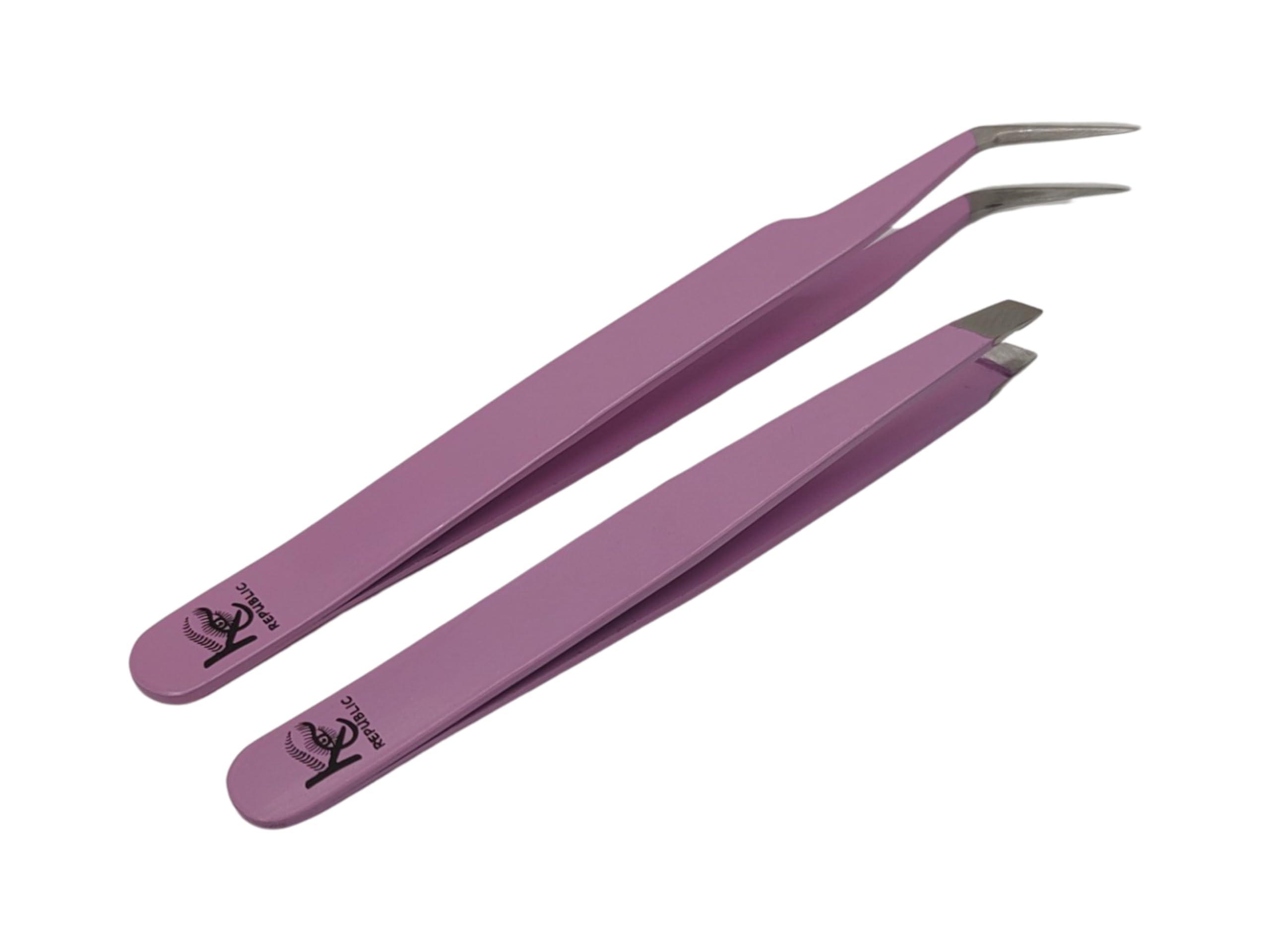 KC Republic Eyebrow Extensions Premium Kit with 1 x Trays of Mink Eyebrows in Dark Brown Comes on Mixed Length Trays 5-8 Mm Mix, Eyebrow Premium Glue Clear & Dual Pack (Straight & Curved Tip) Extension Tweezers