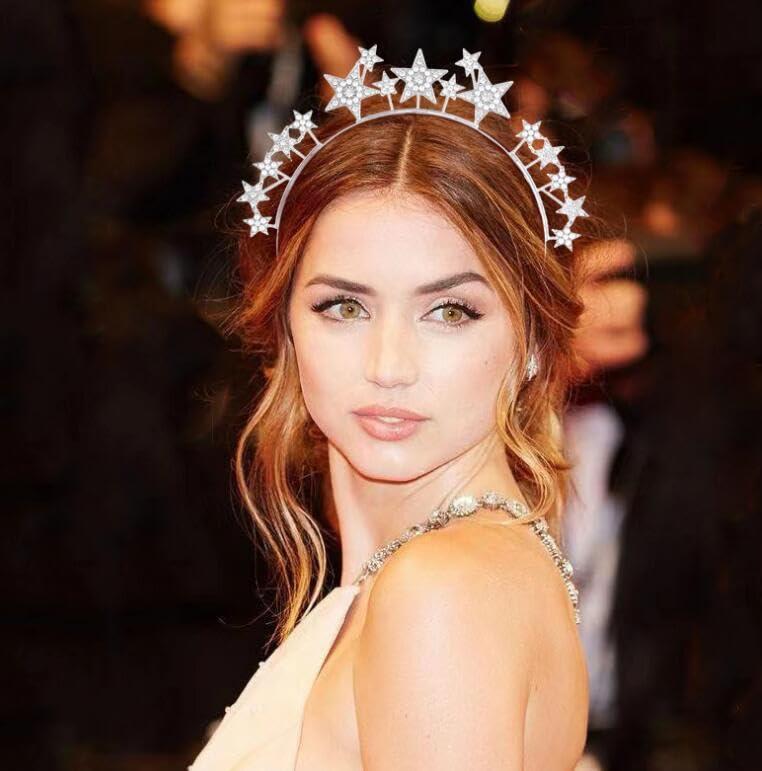 CAKURE CAKURE Star Halo Crown Headband Silver Rhinestone Celestial Wedding Tiaras Crystal Mary Headpiece Party Wedding Hair Accessories for Women and Girls