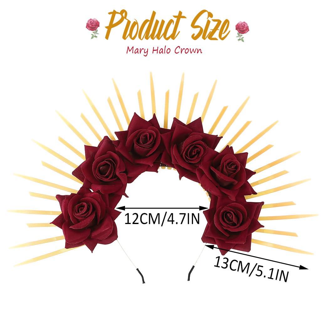 BARTOSI BARTOSI Halo Crown Mexican Flower Headband Spiked Crown Goddess Headpiece Mary Halo Crown Halloween Party Cosplay Costume Headwear for Women